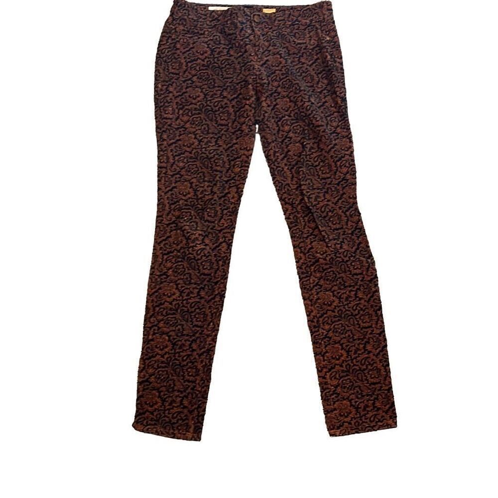 Anthropologie Pilcro 26x29 Orange‎ Black Paisley Midrise Skinny Corduroy Pant